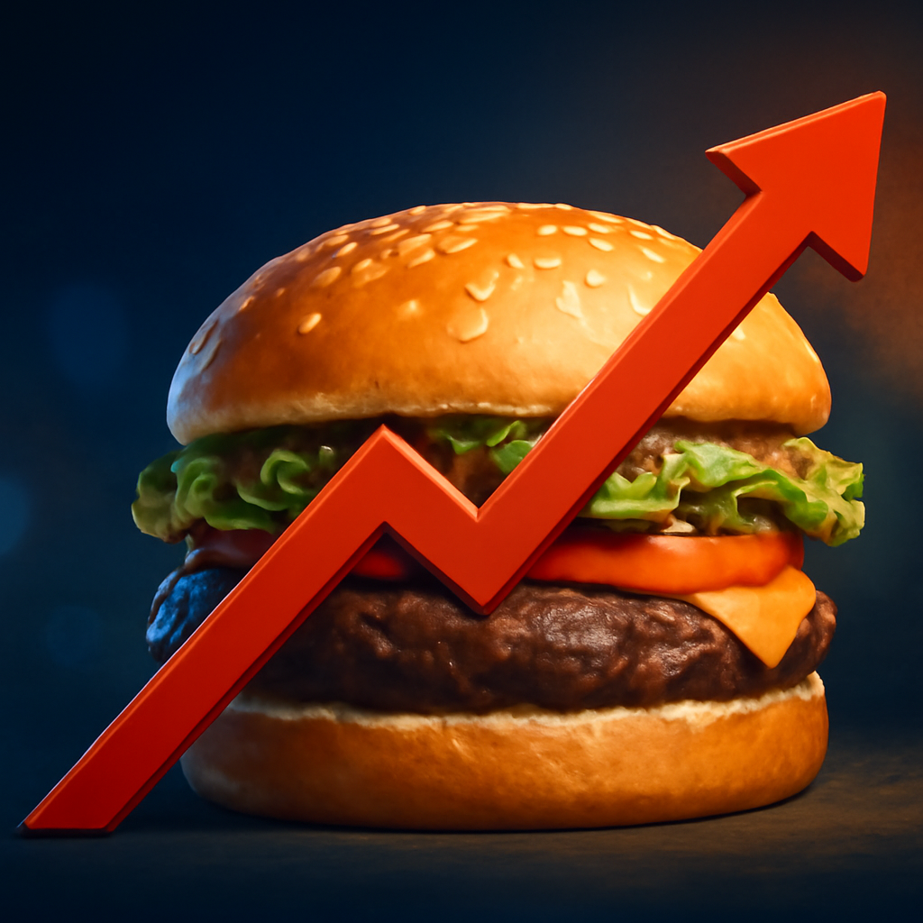AI-generated editorial illustration for: Your burger costs more this summer, but farmers say they're not cashing in
