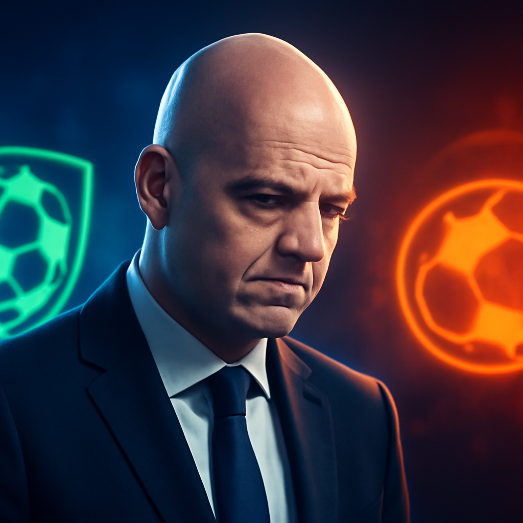AI-generated editorial illustration for: FIFA-Chef Infantino gibt umstrittene Investorenpläne für Fußball-WM auf