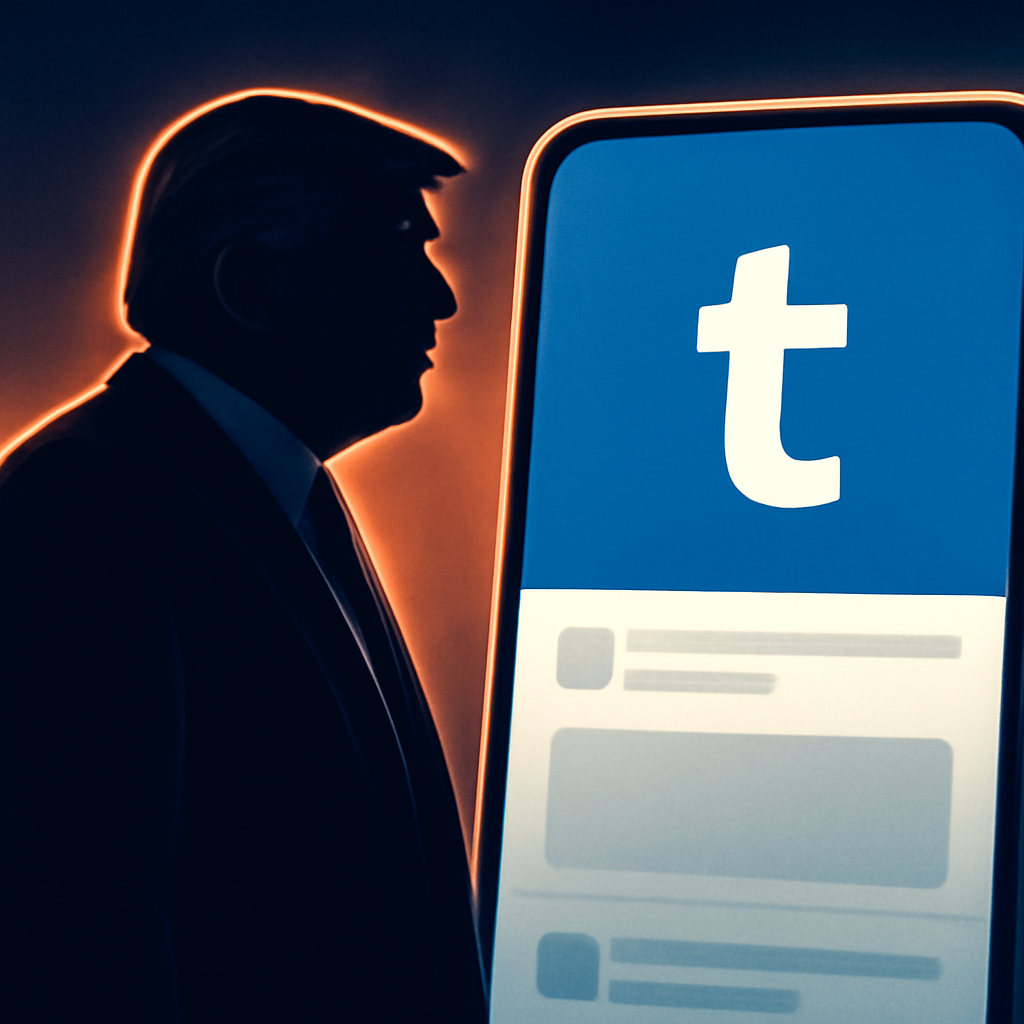 AI-generated editorial illustration for: La nueva fórmula de Trump para rentabilizar la presidencia: Truth Social ofrecerá antes sus mensajes por 100.000 dólares al mes