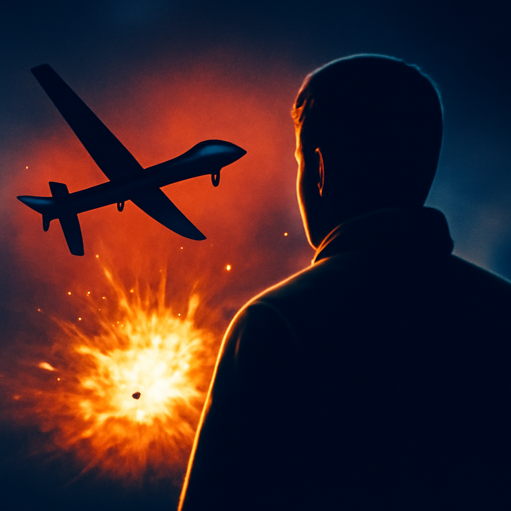 AI-generated editorial illustration for: Selenskyj wirft Russland Drohnen-"Safari" auf Zivilisten vor