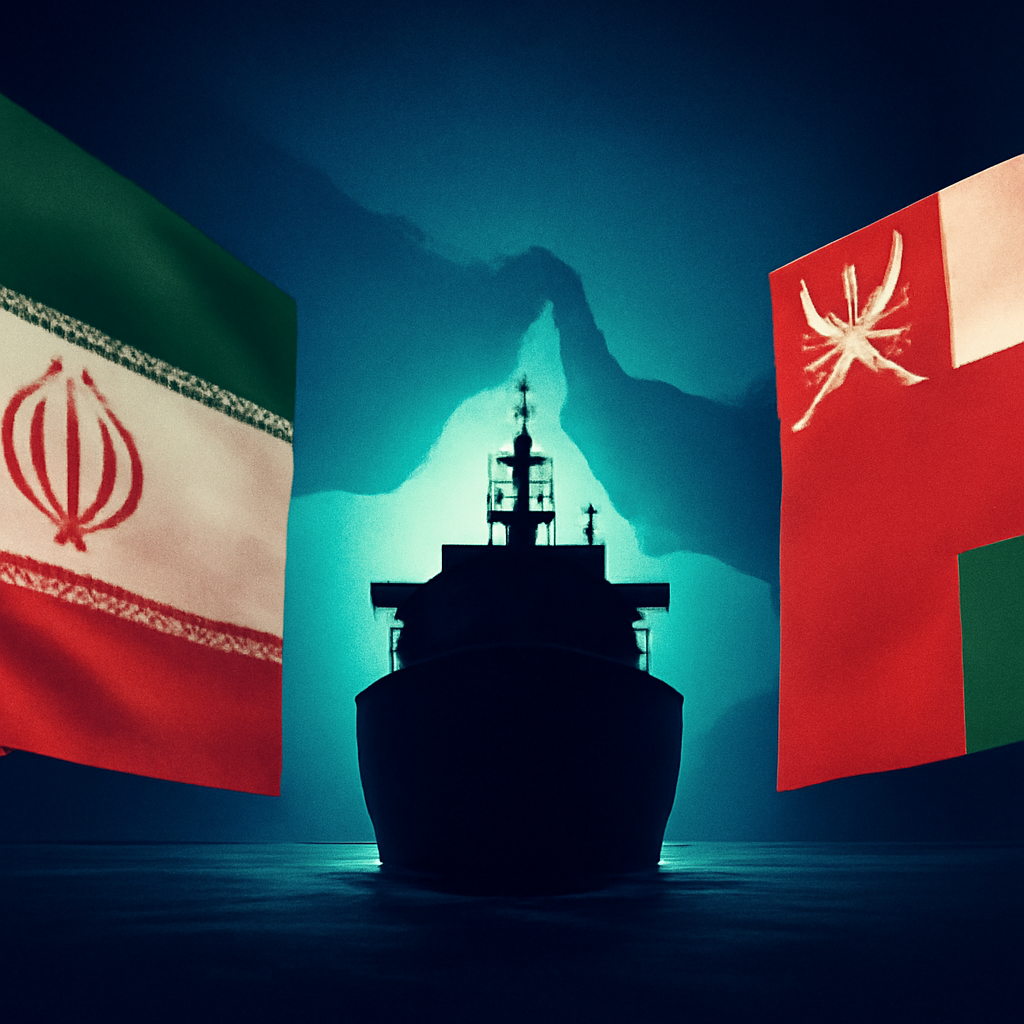 AI-generated editorial illustration for: Iran and Oman make progress on deal to reopen Strait of Hormuz, officials say