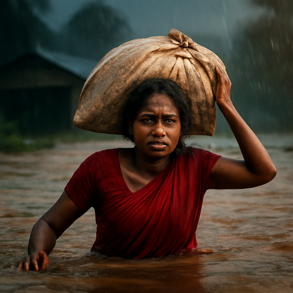 AI-generated editorial illustration for: Assam Flood: असम में बाढ़ का कहर कब थमेगा? मृतकों की संख्या 97 पहुंची, 15 जिलों में 1.68 लाख से अधिक लोग बेहाल