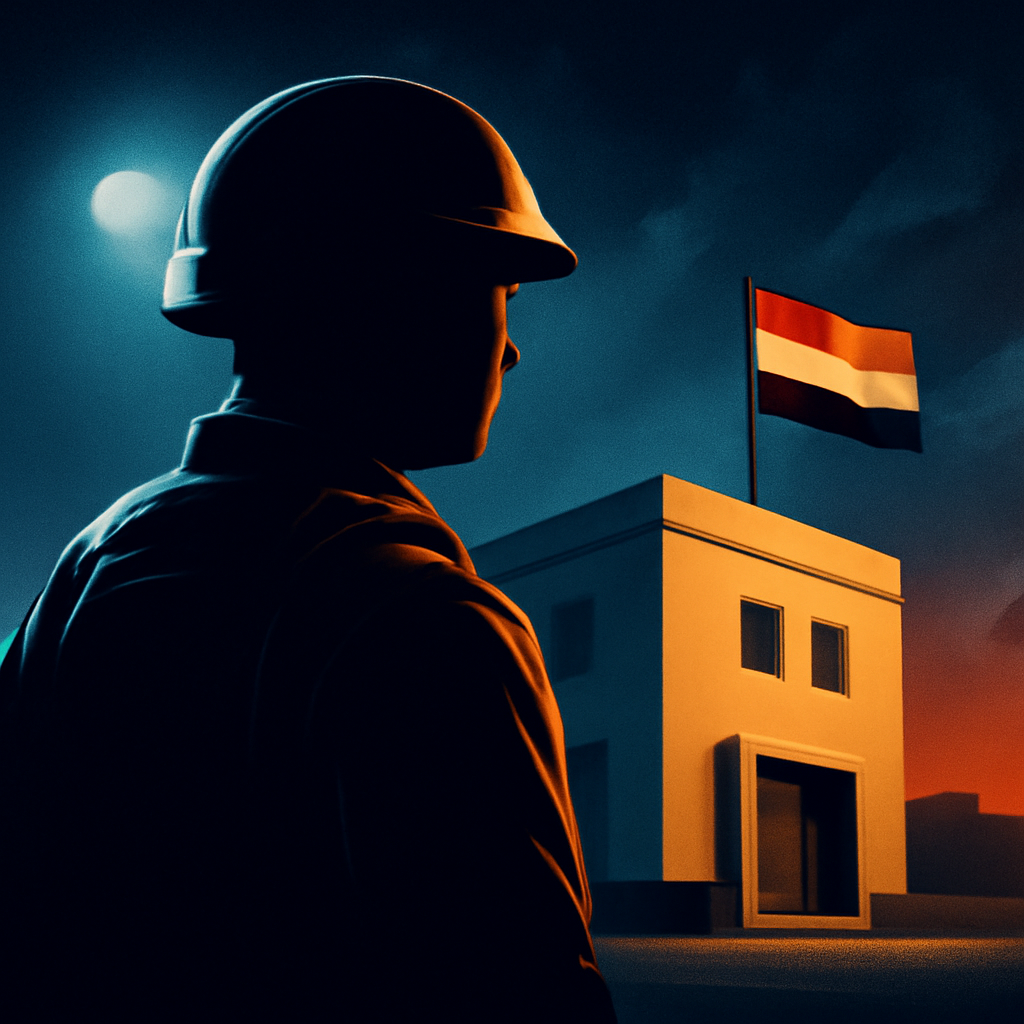AI-generated editorial illustration for: Primer edificio de reconstrucción de Gaza sería una base militar