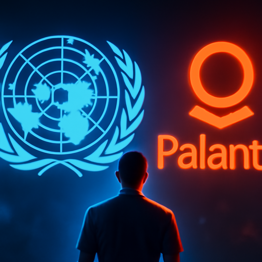 AI-generated editorial illustration for: Exclusiva: la ONU renueva su contrato con Palantir a pesar de las dudas planteadas en una auditoría