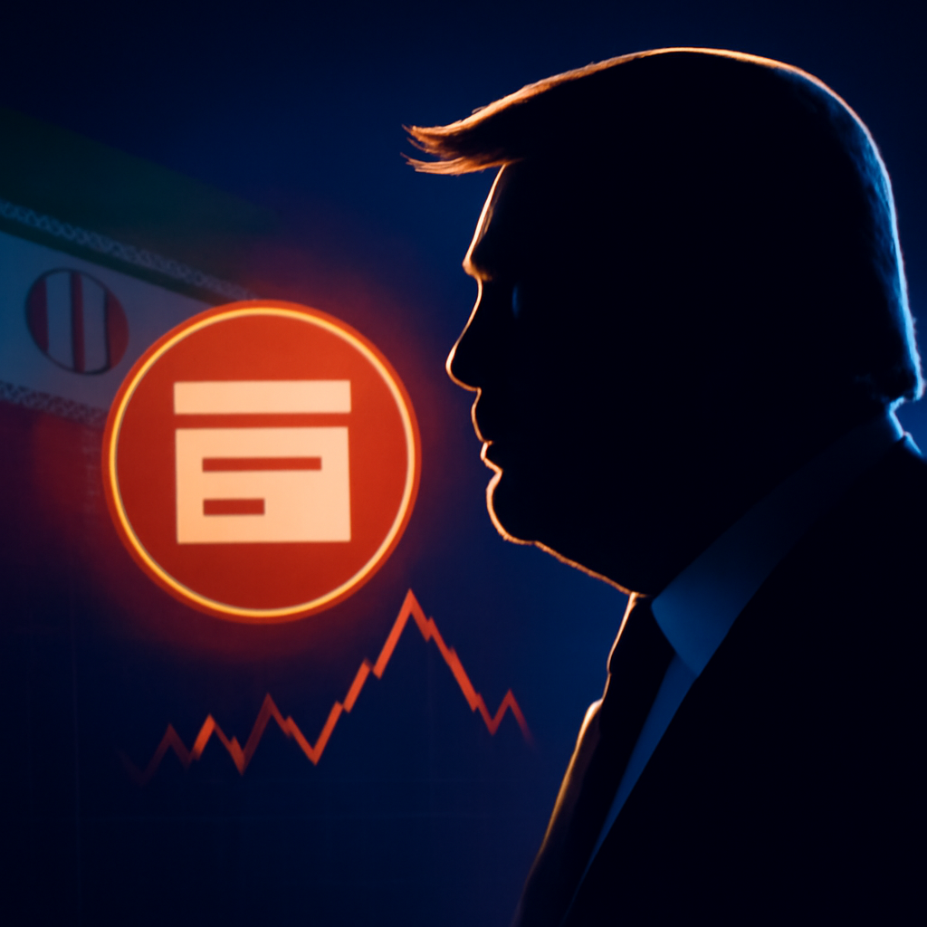AI-generated editorial illustration for: ترامب يقول إن واشنطن تتعامل بـ"هدوء" مع إيران، وطهران تضع شروطاً لإعادة فتح مضيق هرمز