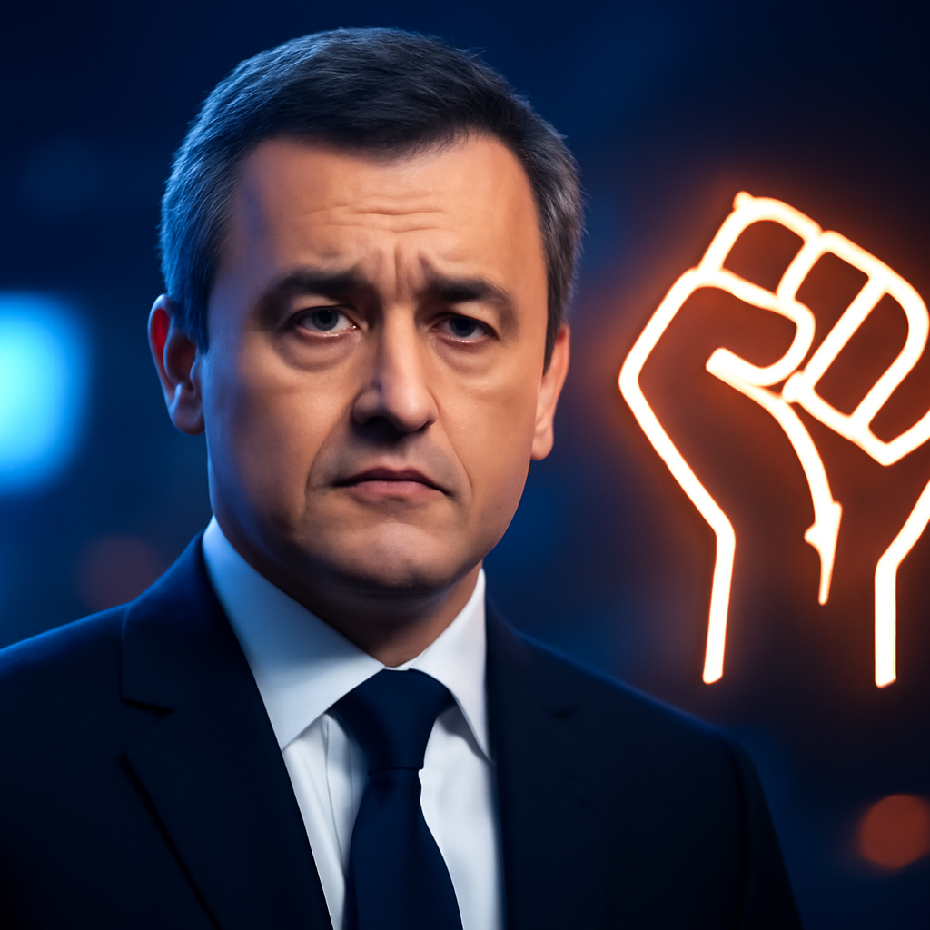 AI-generated editorial illustration for: Violences sexuelles sur mineurs: l'association de la PJ dénonce une «trahison» de Gérald Darmanin
