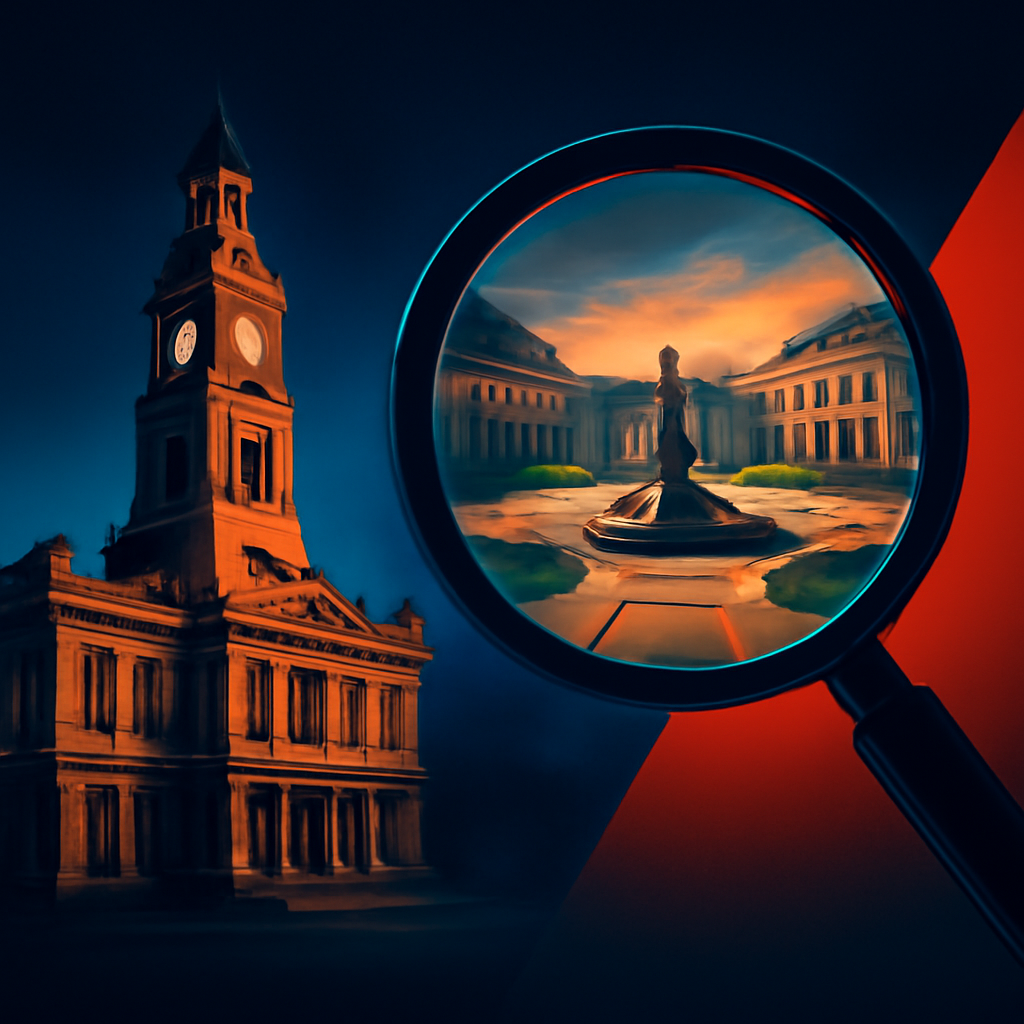 AI-generated editorial illustration for: European influence in designs for Sydney Town Hall Square