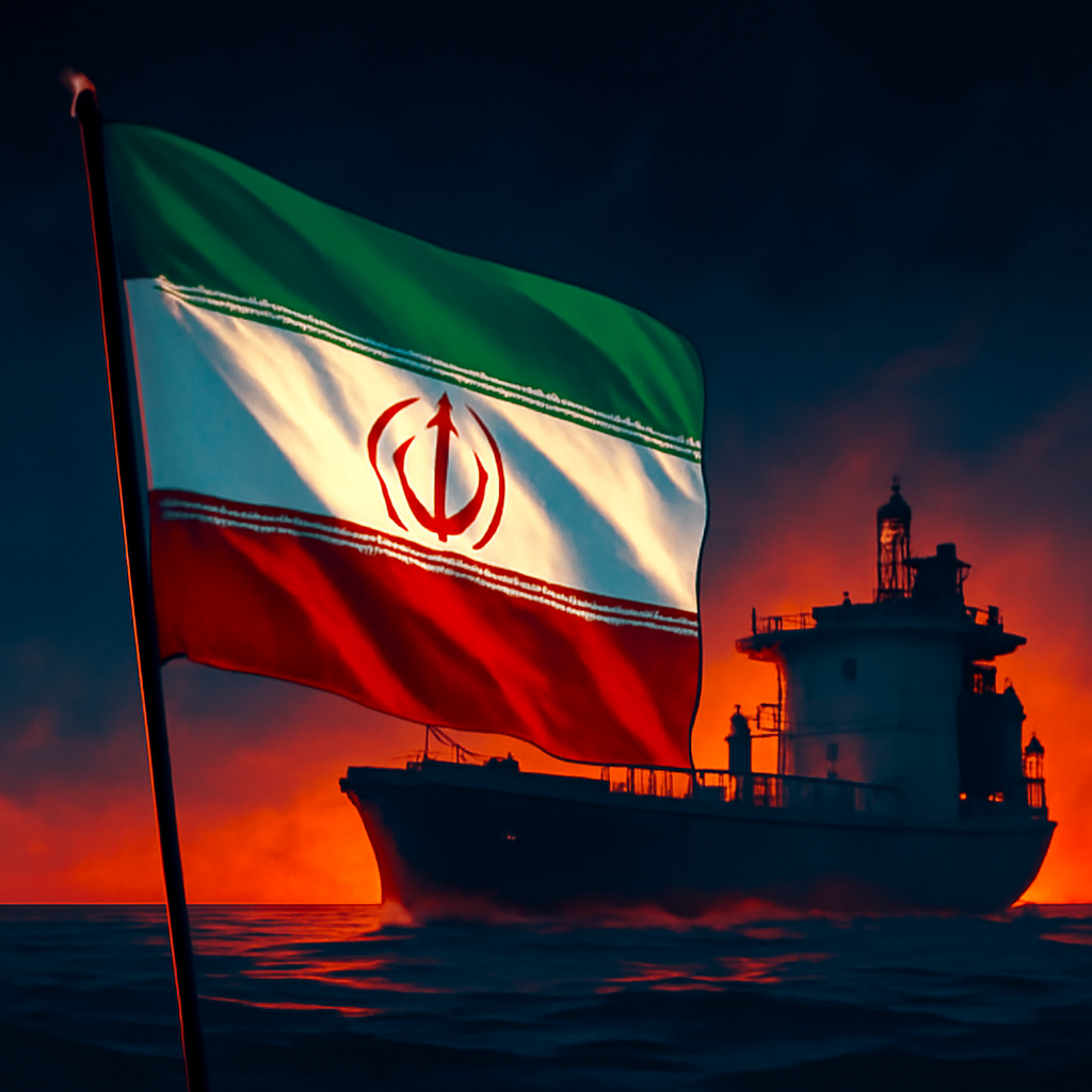 AI-generated editorial illustration for: Iran demands U.S. pay for war damage before agreeing to reopen Strait of Hormuz