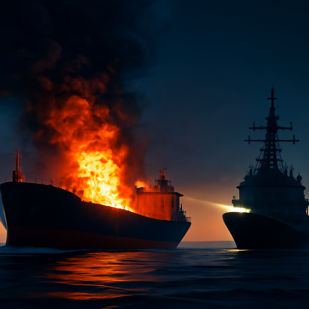 AI-generated editorial illustration for: US-Militär beschießt Tanker im Golf von Oman