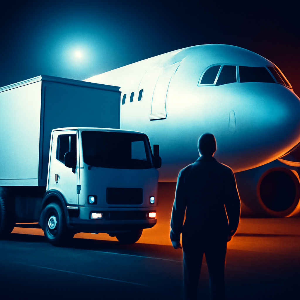 AI-generated editorial illustration for: How a catering truck helped Trump secretly switch planes amid threat from Iran