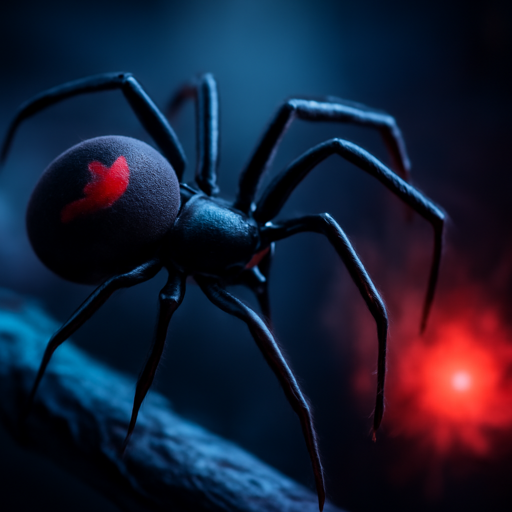 AI-generated editorial illustration for: Male redback's bizarre death somersault during sex is in its genes