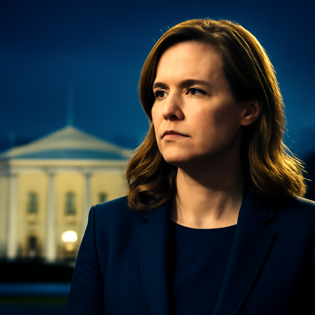 AI-generated editorial illustration for: Trumps Pressesprecherin Leavitt verlässt Weißes Haus