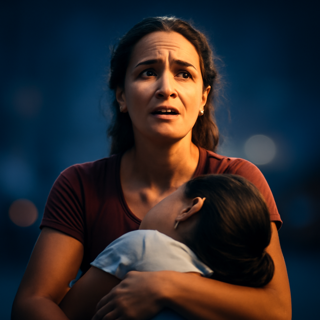 AI-generated editorial illustration for: "Al sentir el terremoto volví a la escuela por mi hija y una niña de 10 años acabó muriendo en mis brazos"