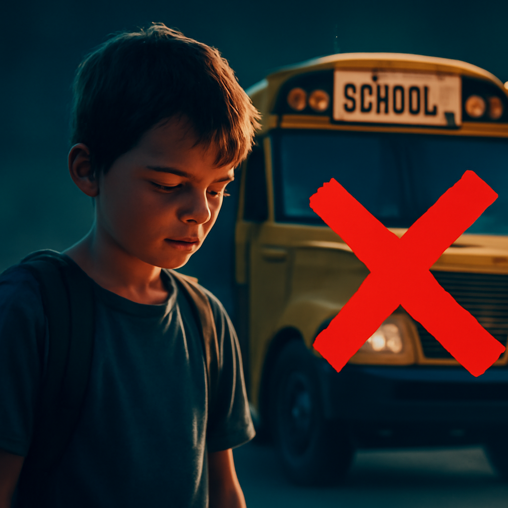 AI-generated editorial illustration for: Remote school bus axed leaving students and families stranded