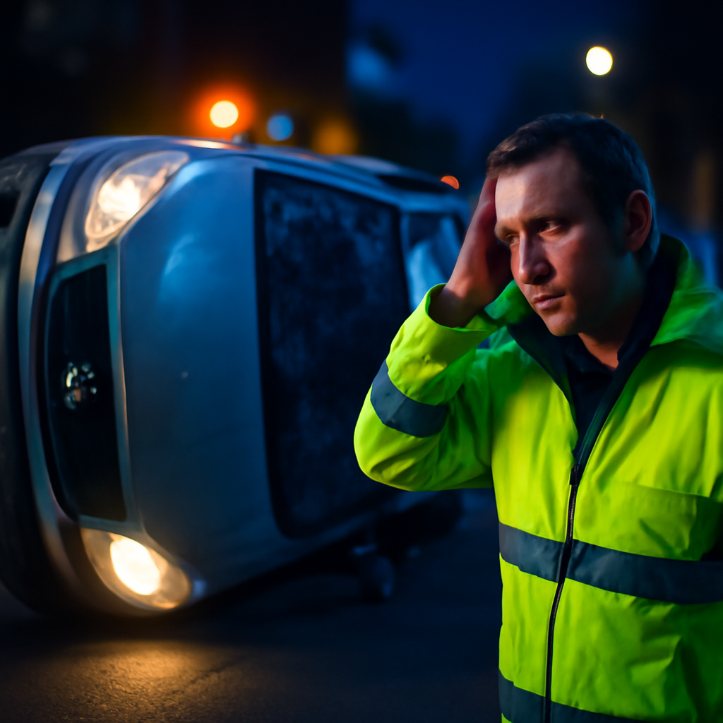 AI-generated editorial illustration for: Driver treated for minor injuries after vehicle flipped on its side in Adelaide CBD