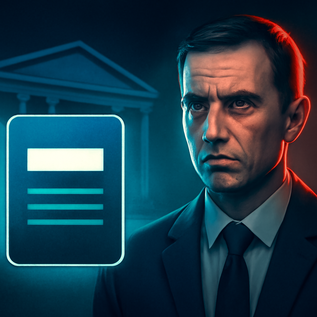 AI-generated editorial illustration for: Informe desde Nueva York: Luigi Mangione se declara culpable de cargos federales por acecho