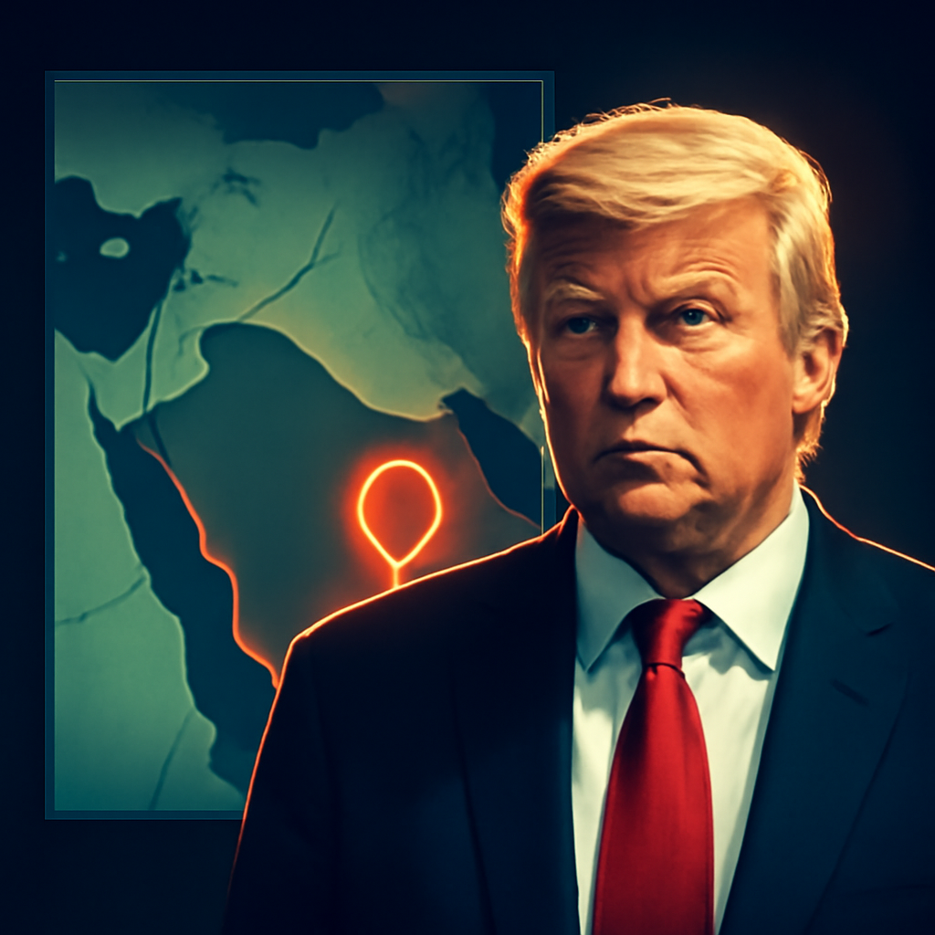 AI-generated editorial illustration for: Trump will Straße von Hormus zum US-Territorium erklären