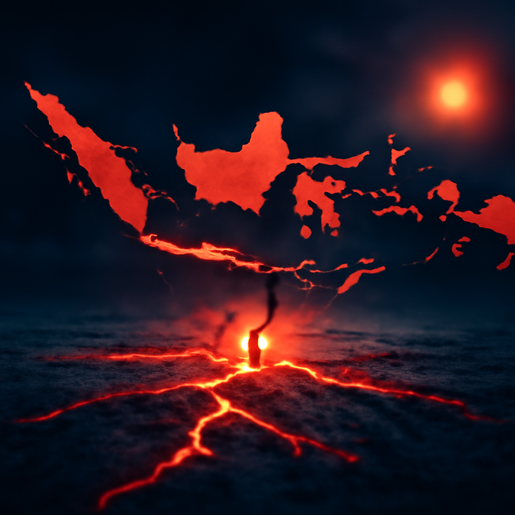 AI-generated editorial illustration for: Indonesia Earthquake: इंडोनेशिया में कांपी धरती, भूकंप के झटकों की तीव्रता 7.7; क्या सुनामी का भी अलर्ट?