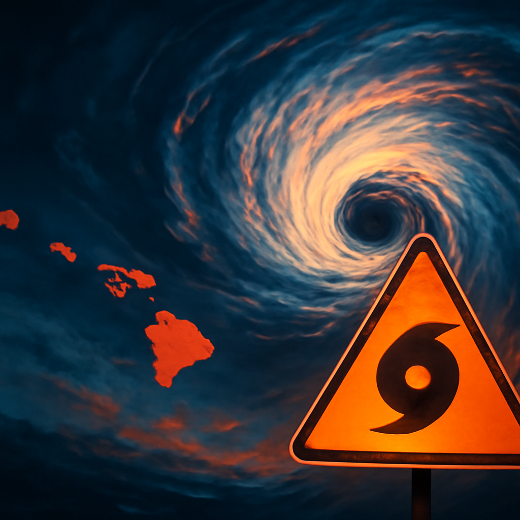 AI-generated editorial illustration for: Lala se convierte en huracán y amenaza a Hawái con fuertes lluvias e inundaciones