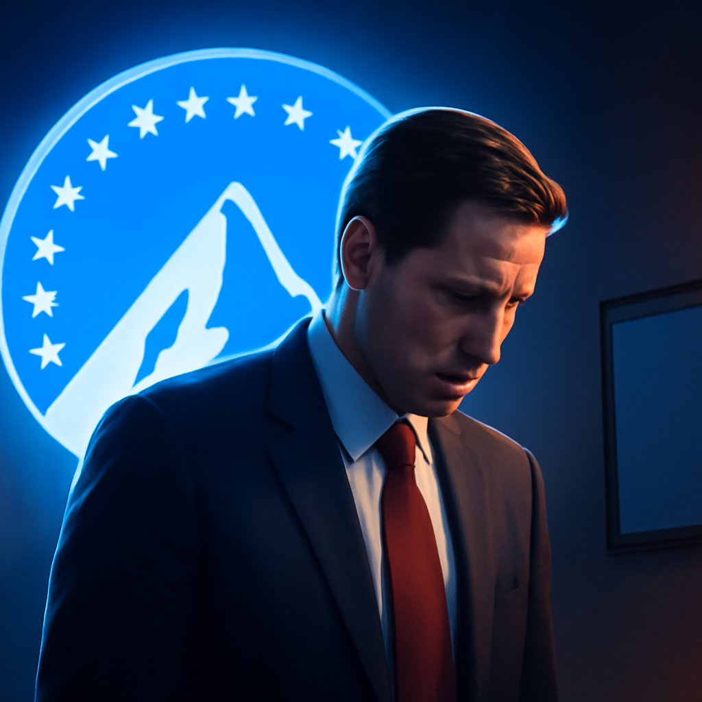 AI-generated editorial illustration for: Paramount says it will pause its Warner acquisition while legal challenges play out