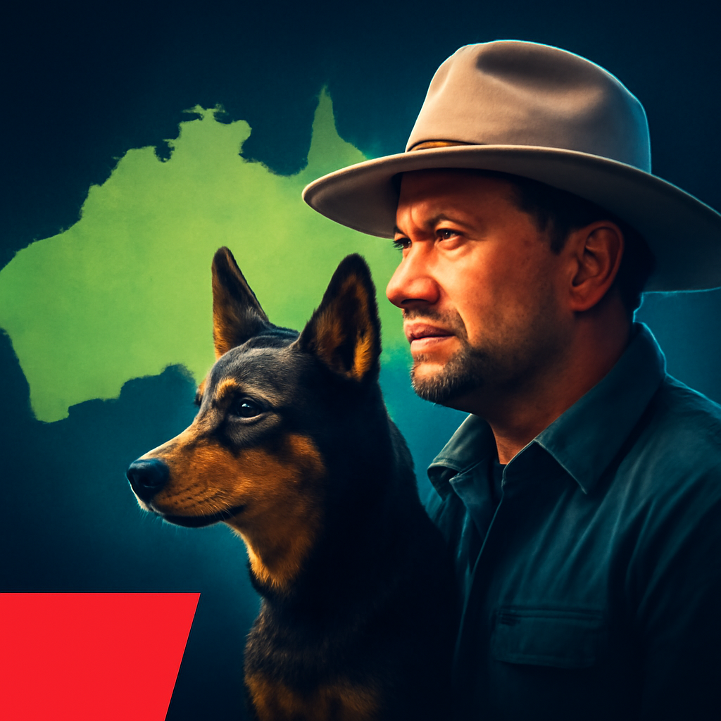 AI-generated editorial illustration for: Dog trainer says ABC's Muster Dogs is driving demand for working dogs