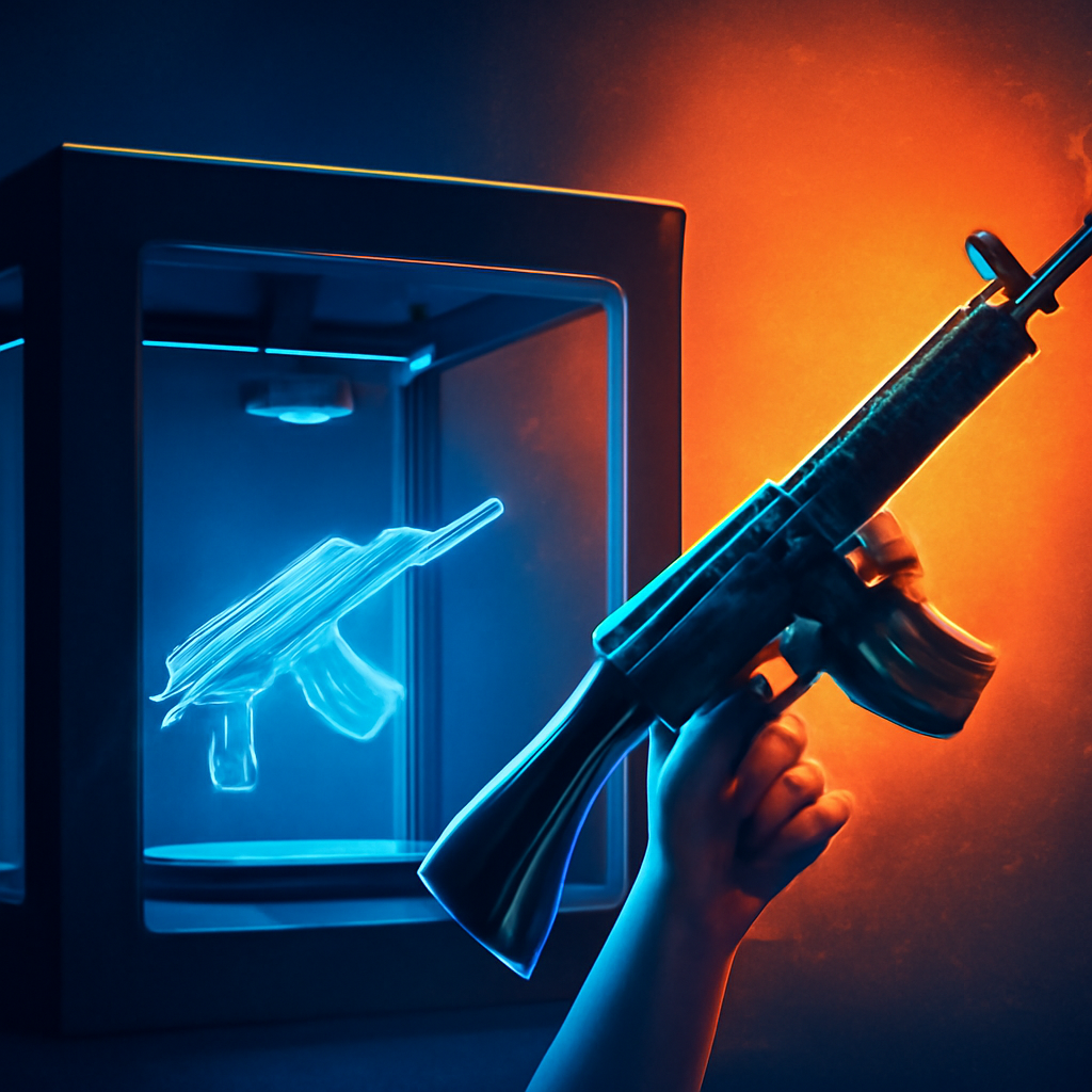 AI-generated editorial illustration for: How volunteers with 3D printers make weapons for Ukraine