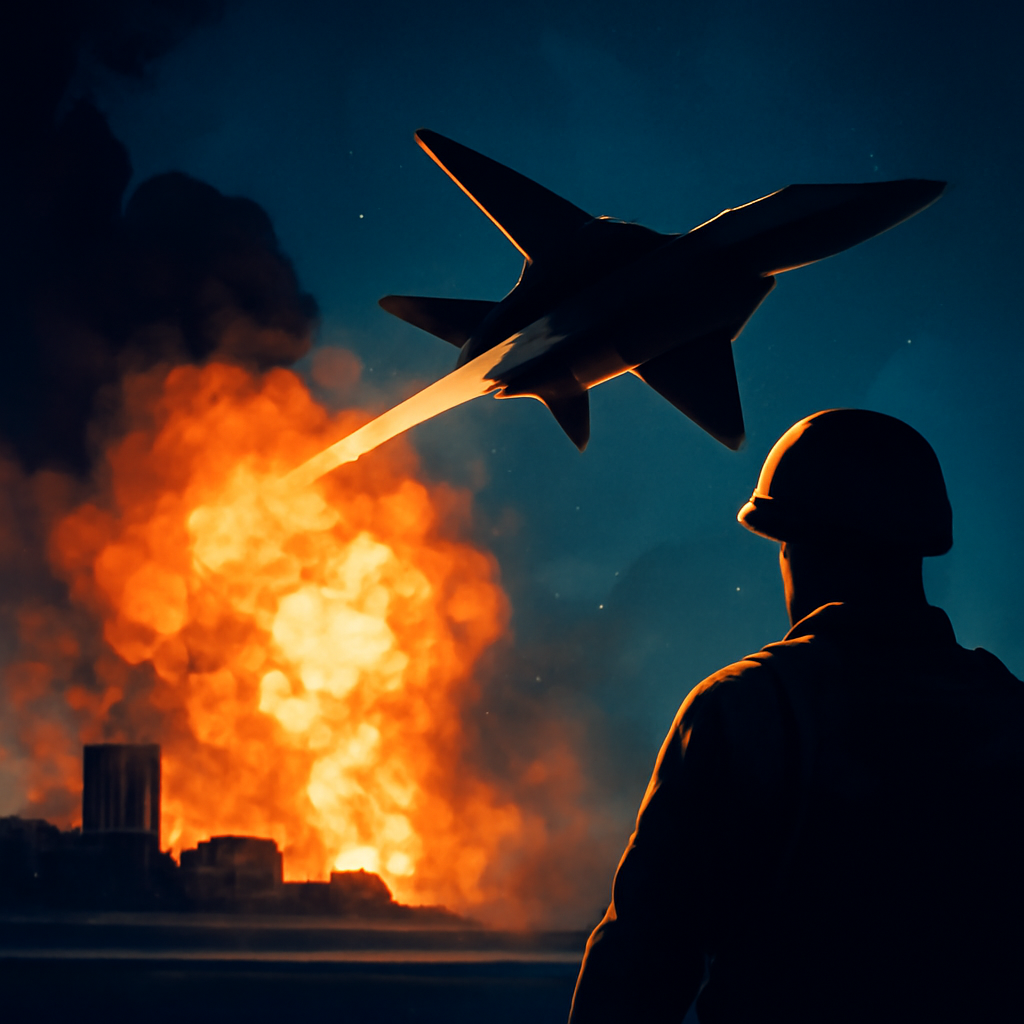AI-generated editorial illustration for: غارات سعودية على "مواقع عسكرية" في اليمن، وترامب "لم يقرر بعد" هجمات أوسع ضد إيران