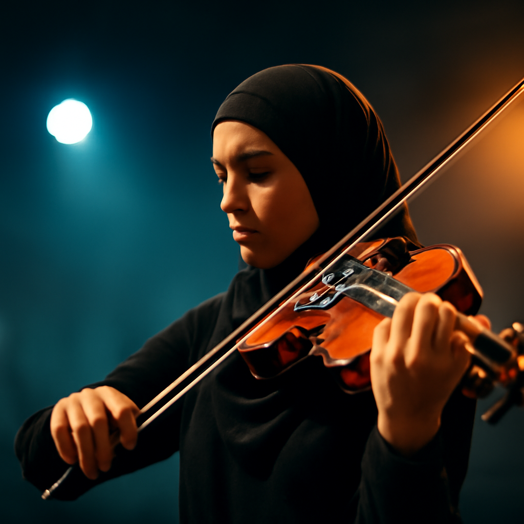 AI-generated editorial illustration for: Au Caire, l'atelier de création de l'Orchestre des jeunes de la Méditerranée